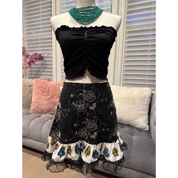 2 Piece Set Upcycled Mariposa Harry Potter Ruffled Mini Skirt Size S-M w/UO Top - Picture 1 of 8
